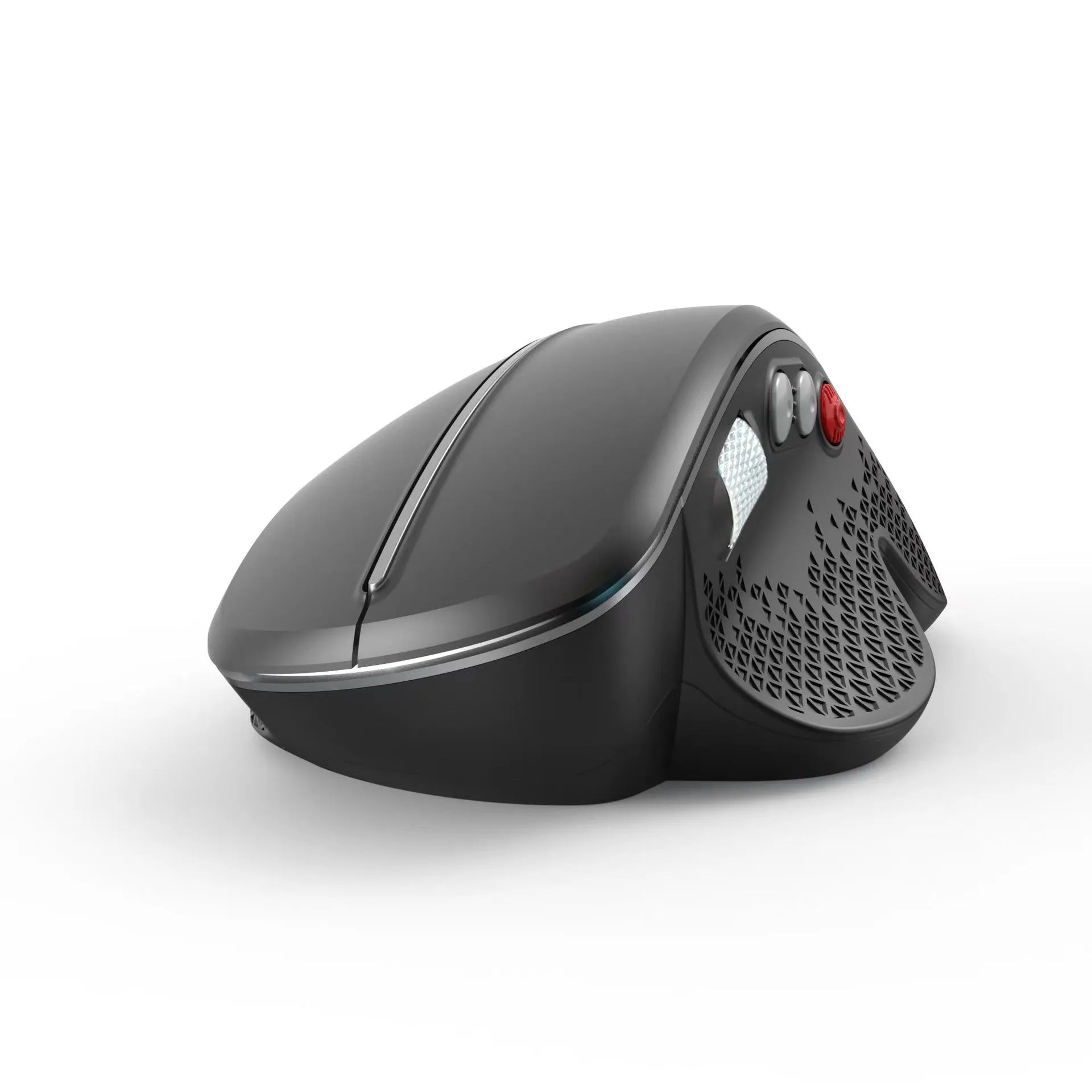 T32 wireless vertical ergonomic mouse in black or silver matte finish with aluminium side roller.