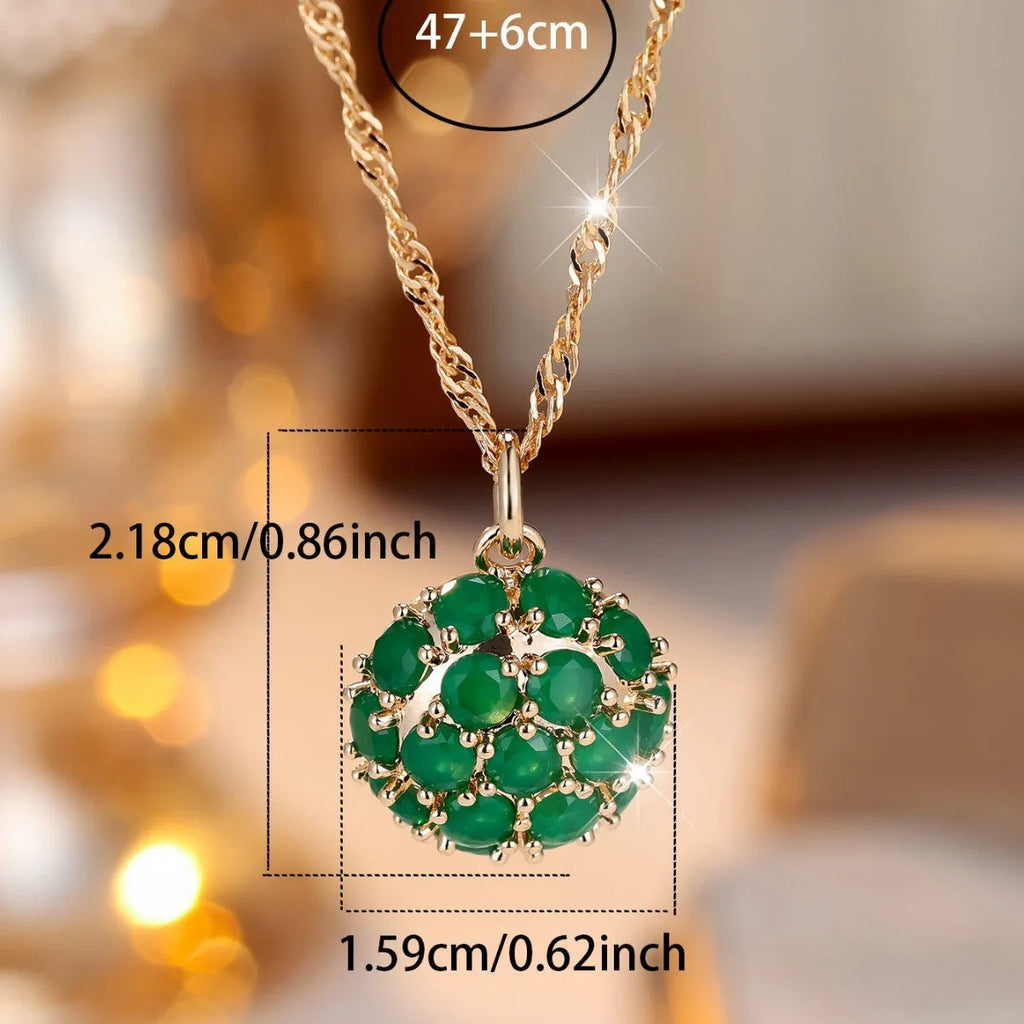 Round emerald and diamond necklace with champagne gold chain 51-60cm length