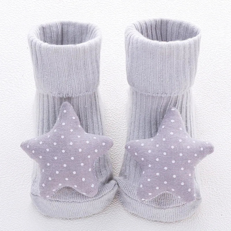 Cotton baby floor socks with anti-slip soles in multiple colours and patterns