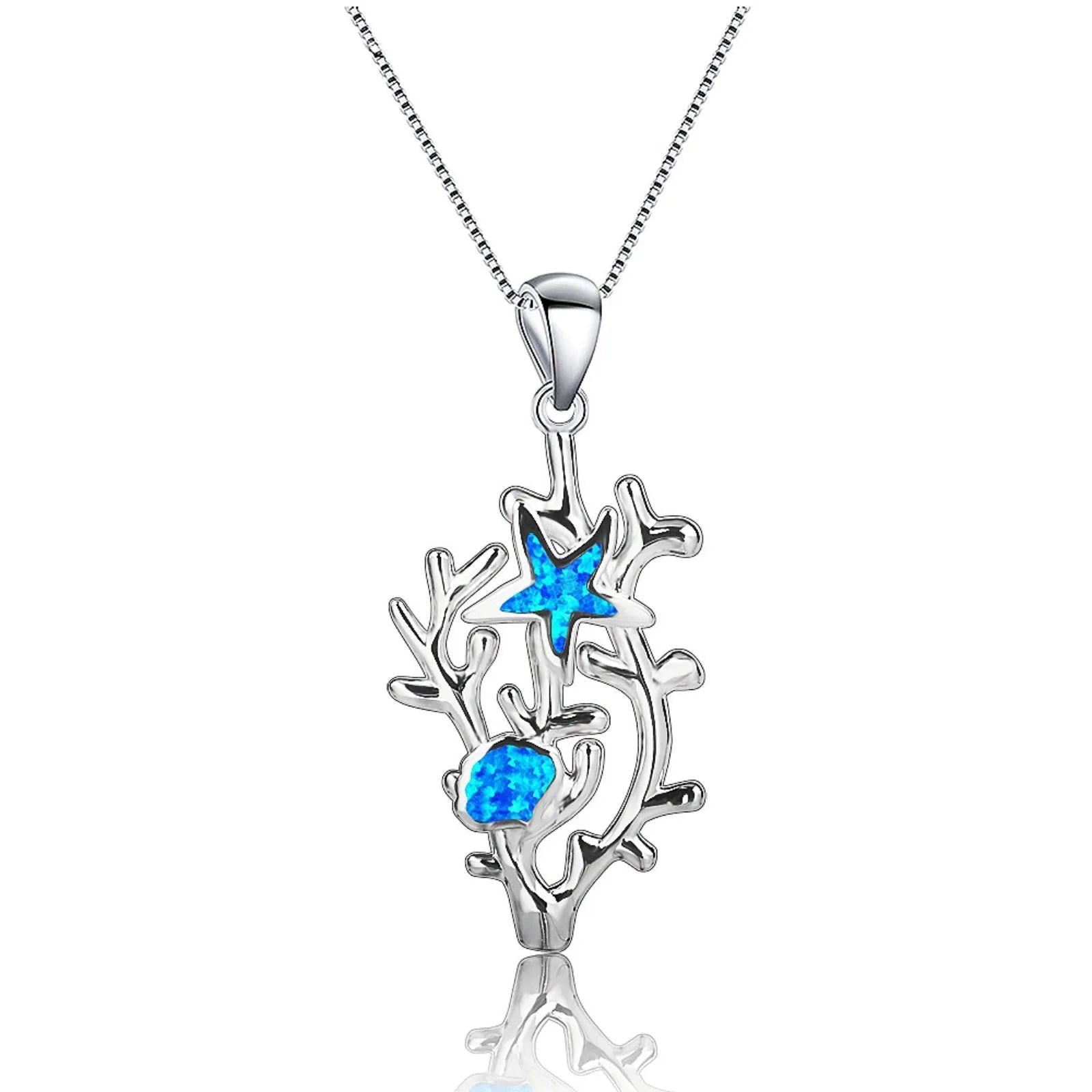 Blue sea cucumber pendant necklace on copper chain with electroplated blue finish