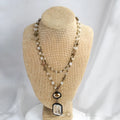 Tribal style two-layer necklace with stone and glass pendant on adjustable 31-40cm chain