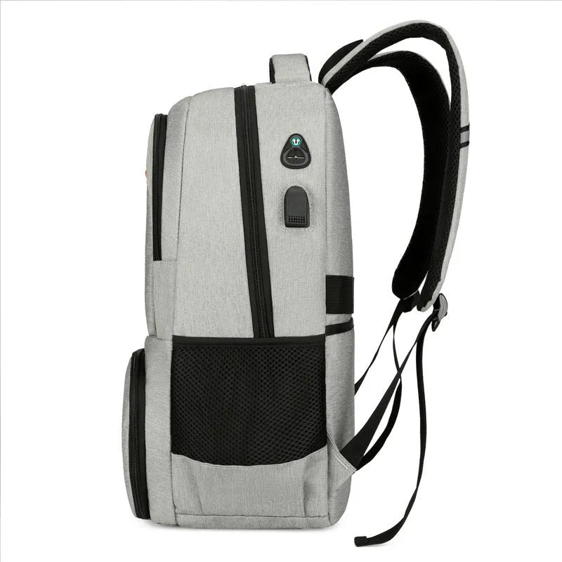 Large insulated Oxford cloth picnic backpack with curved straps, shown in light grey colour.
