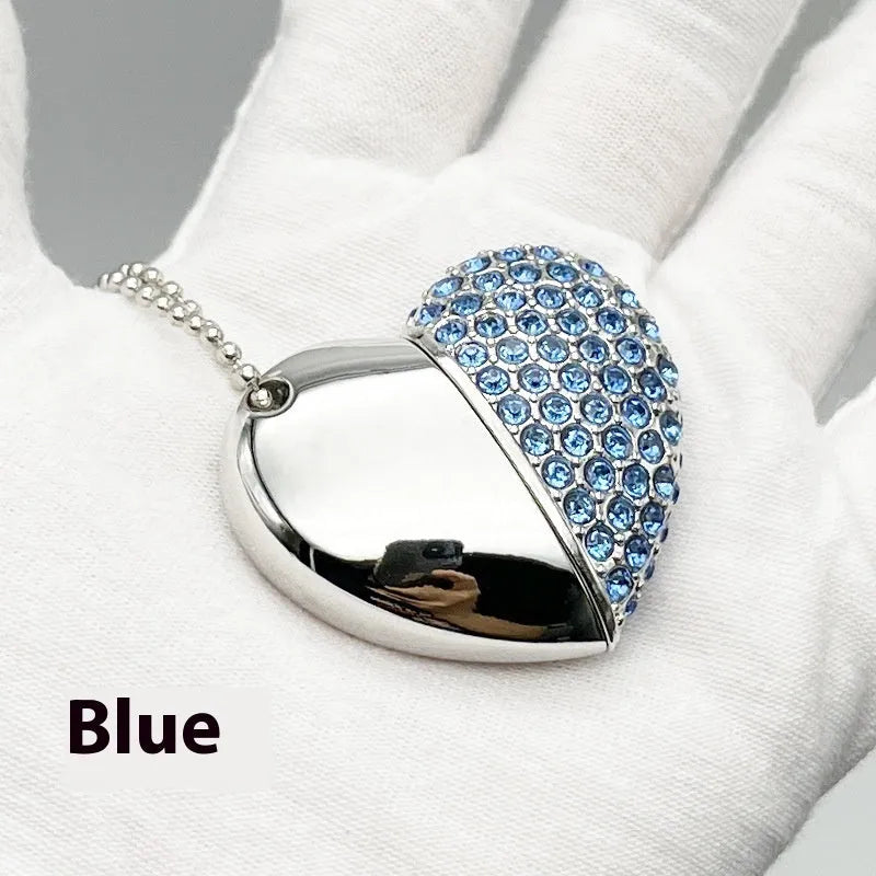 Heart-shaped brick-inlaid metal USB flash drive in multiple colours with USB 2.0 connector