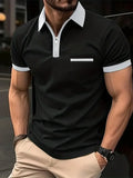 Men's casual short sleeve shirt with chest pocket and zipper decoration in multiple colour collar options