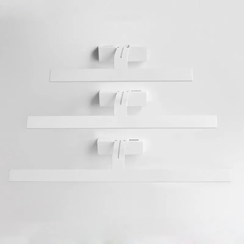 White LED mirror headlight bar mounted above a bathroom mirror, showing three light colour options.