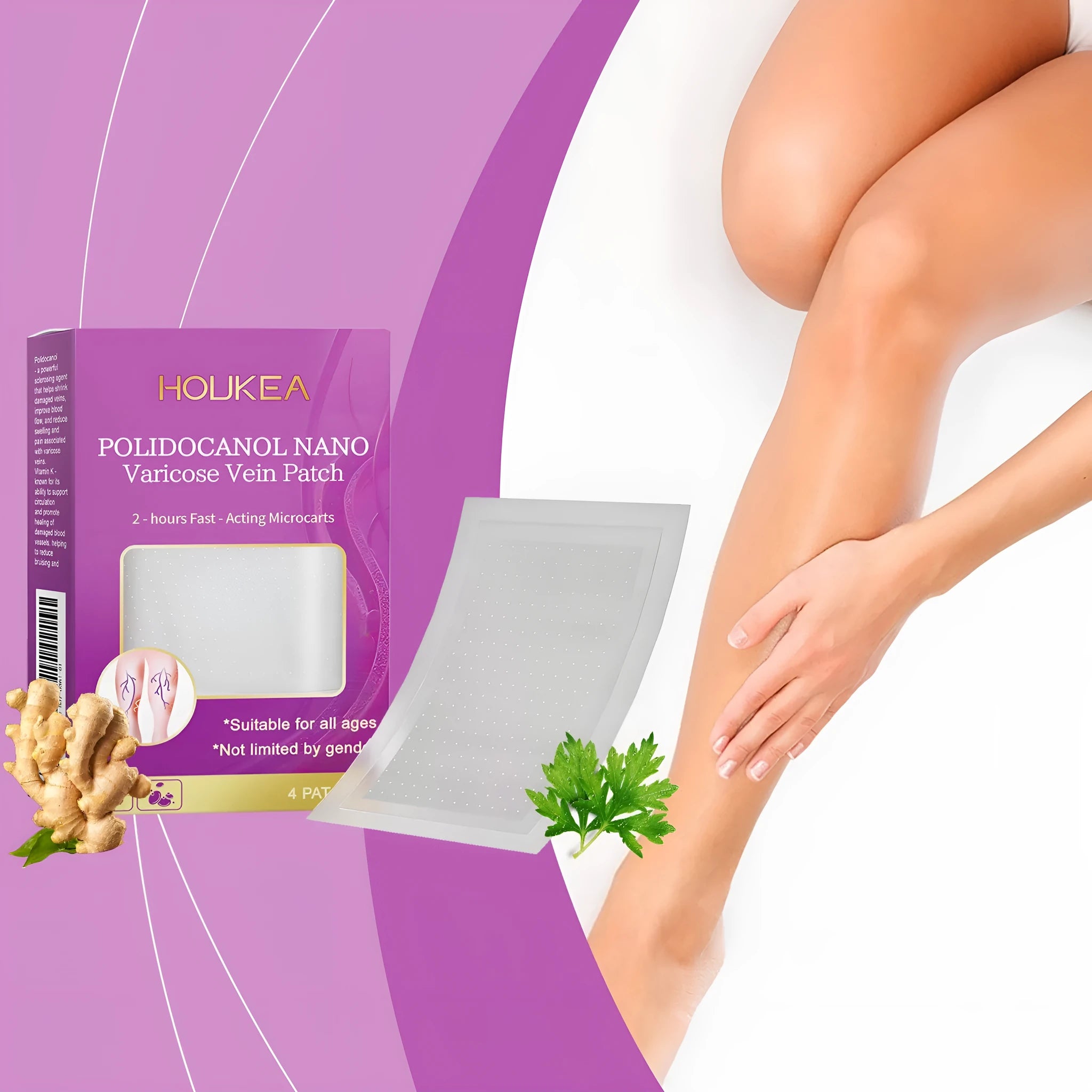 Micro needle patch pack of 4 with moxa leaf ginger root and polyoctanol active ingredients