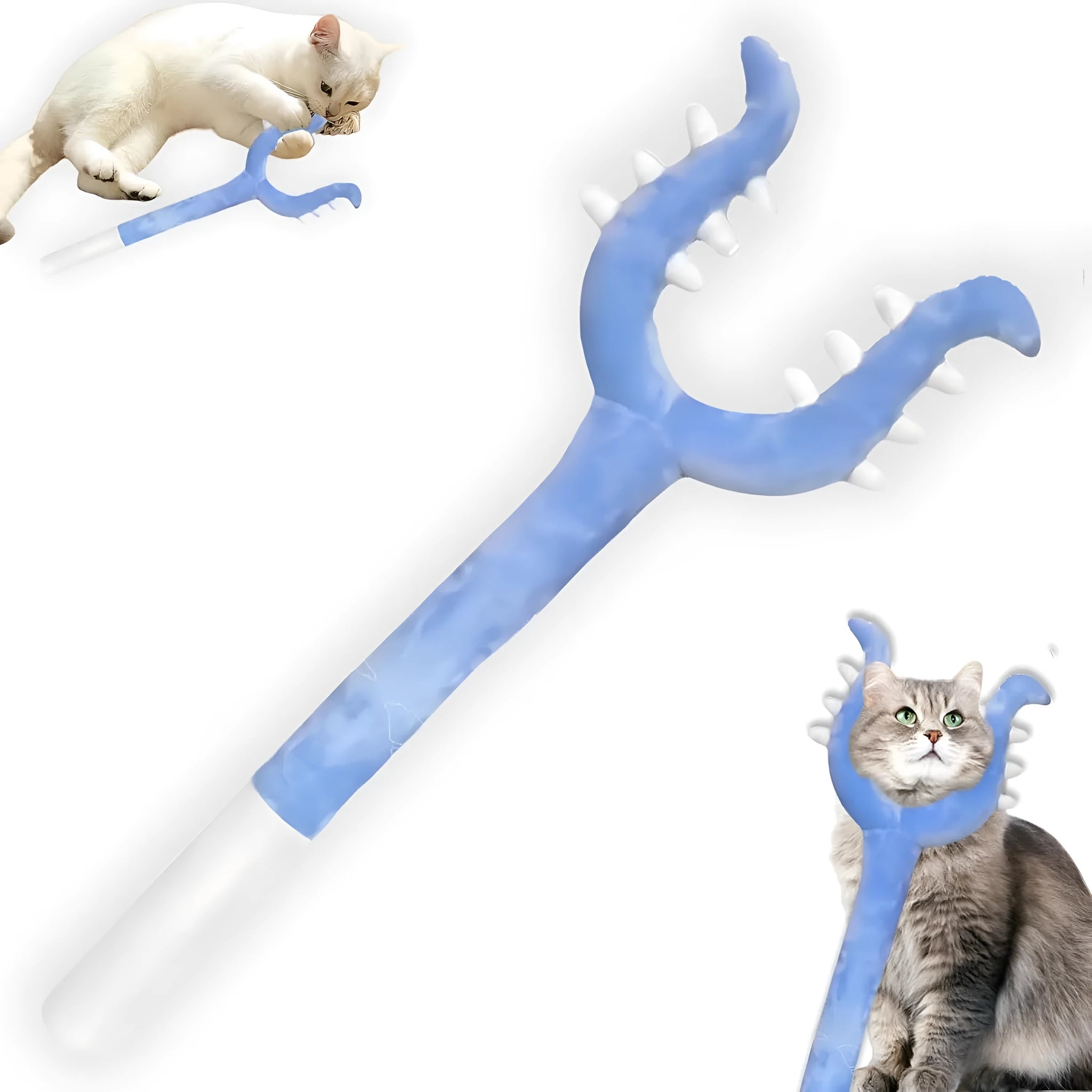 Blue and pink plush cat wand toy with 70cm length for indoor play