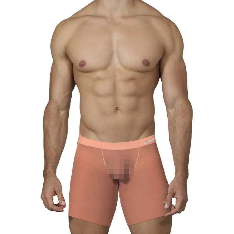 Men's ice silk boxers in solid colour with low waist design and nylon fabric
