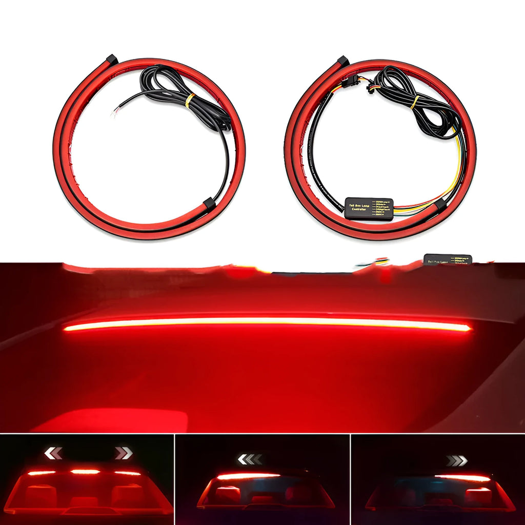 Red LED brake light strip 100cm for rear-end collision prevention on car