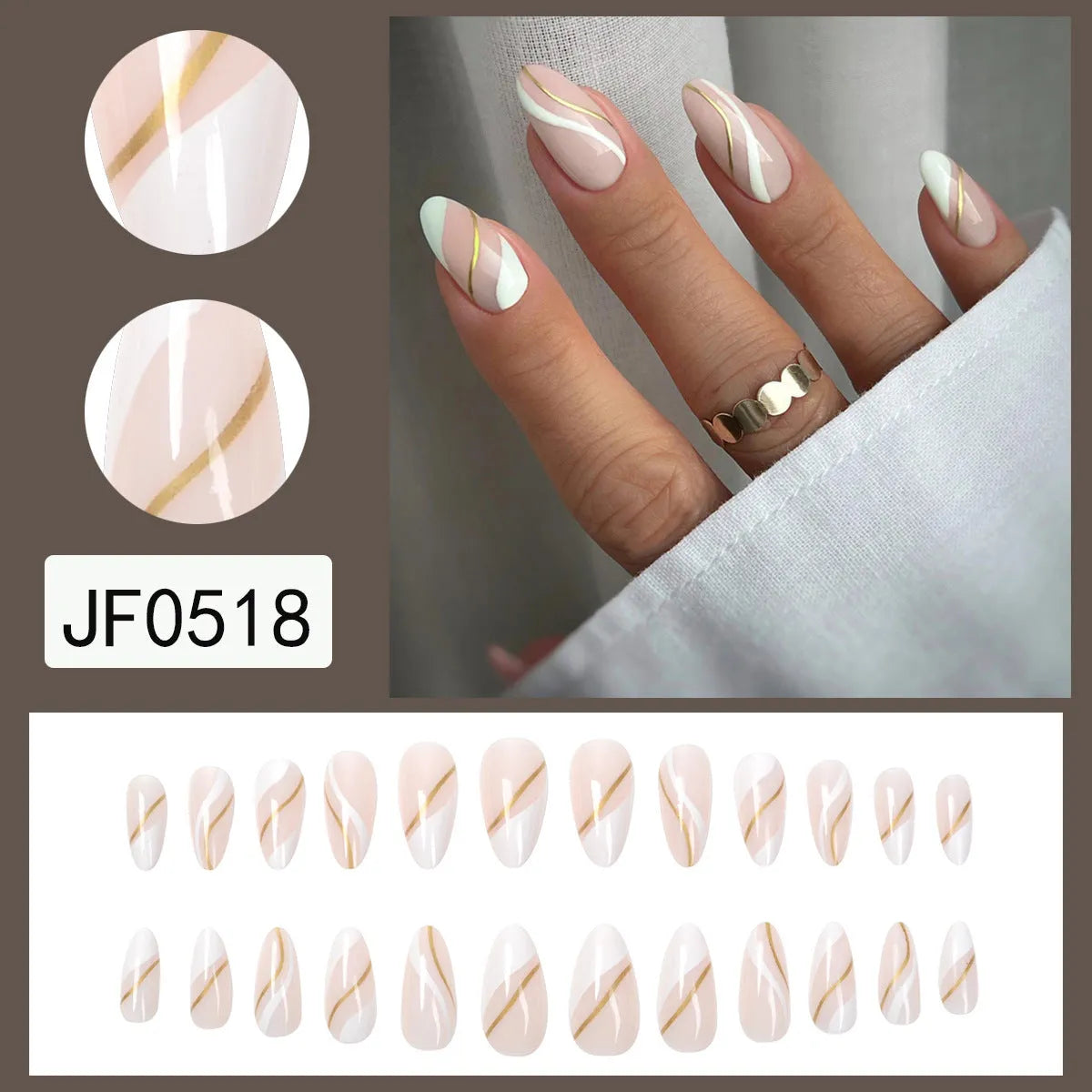 Golden lines plaid pattern wearable nail stickers with pre-applied jelly glue adhesive