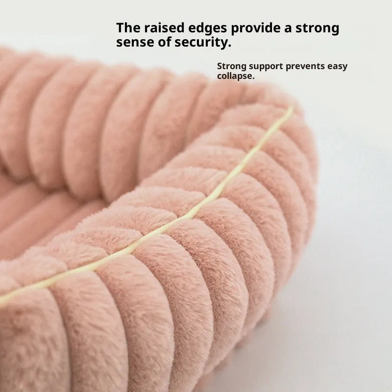 Striped rabbit fur pet bed in large square shape with removable cover for dogs