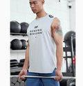 Men's loose fit black sports vest made of lightweight mesh fabric for wicking moisture during exercise.