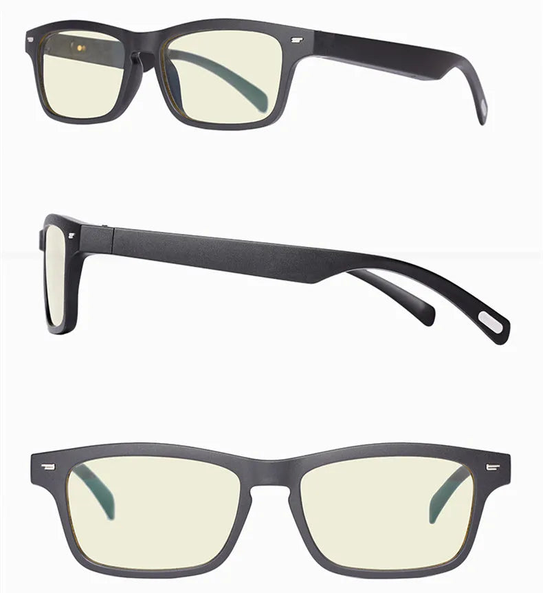 Smart glasses with Bluetooth audio functionality and semi-open ear speakers in PC+ABS frame