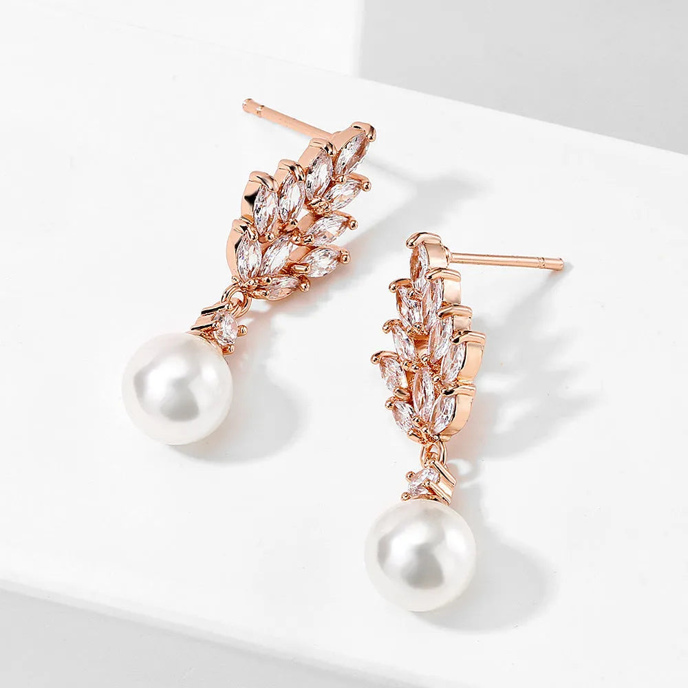 Geometric flower earrings with micro inlaid zircon stones in gold, platinum, and rose gold plating