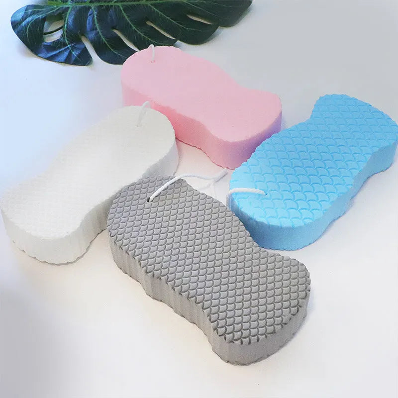 3D fish scale pattern bath sponge in white colour for body exfoliation