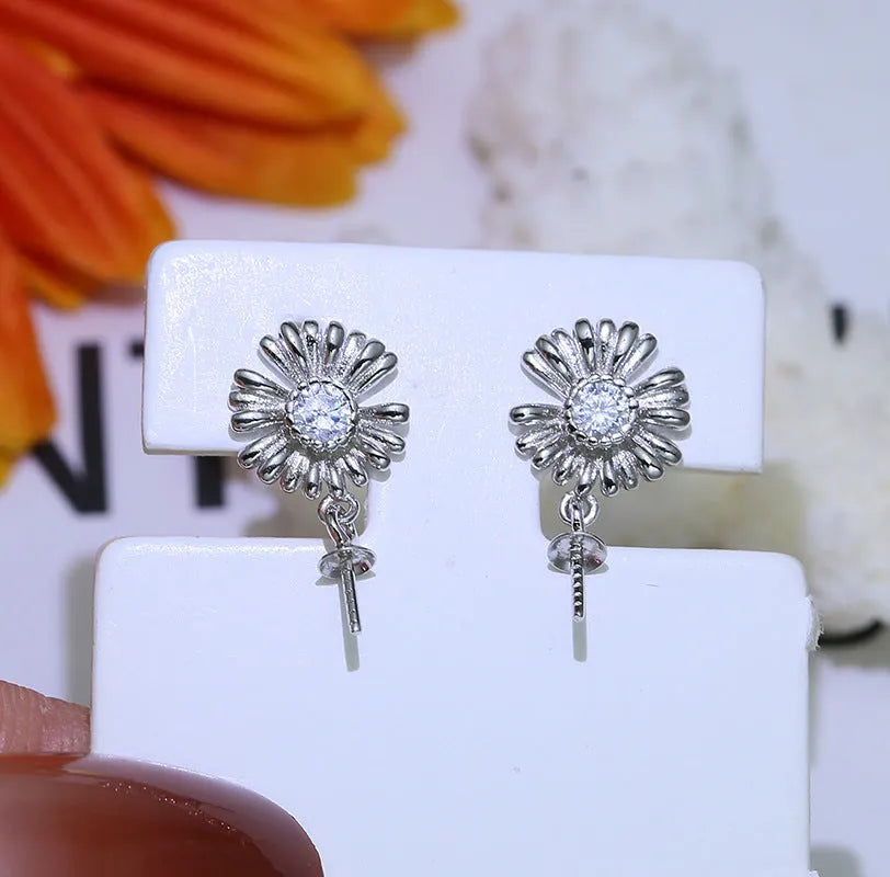 Baroque S925 sterling silver flower earrings with ring holder function in gold or silver finish