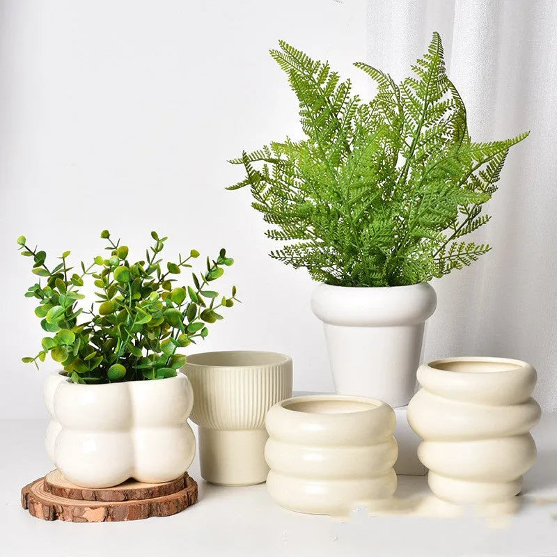 Roman column matte yellow ceramics flowerpot for home decoration with breathable plant care features
