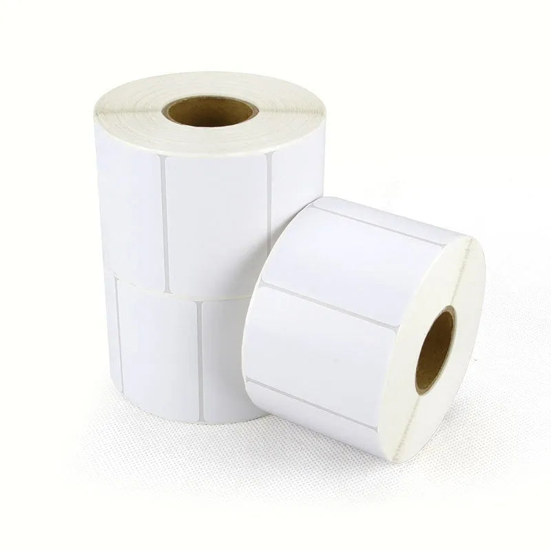 Roll of white 40x40mm thermal adhesive label paper for retail pricing applications