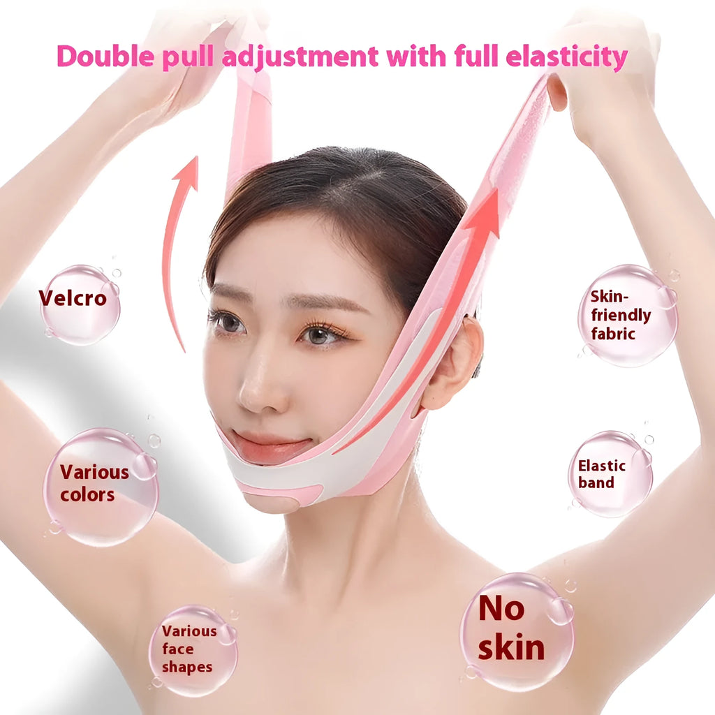 Pink and black elastic V face bandage for facial care with English packaging