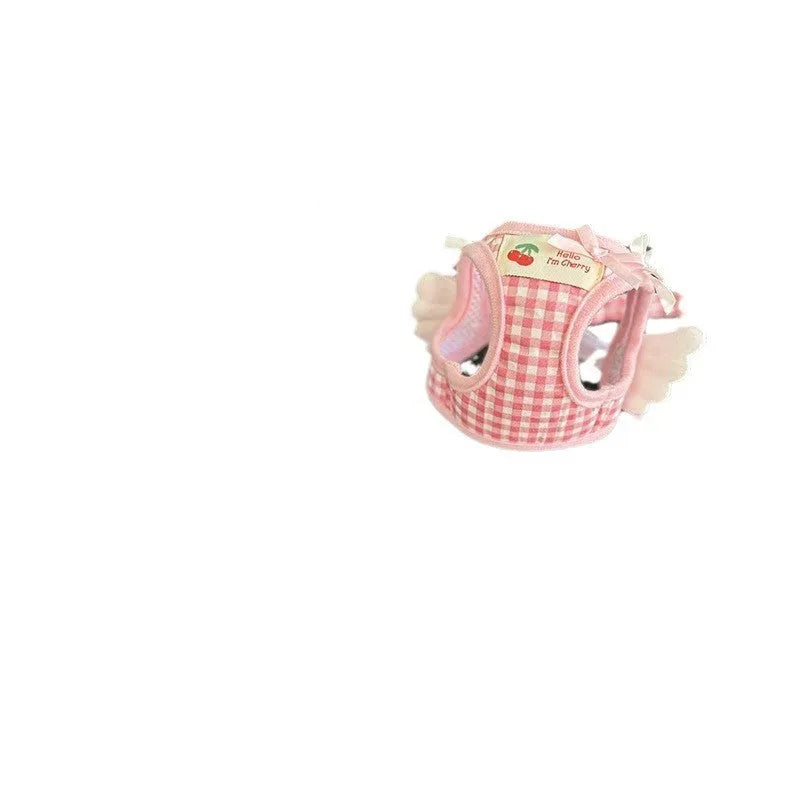 Cotton chest-back dog harness with hand holding rope in pink and black colour options