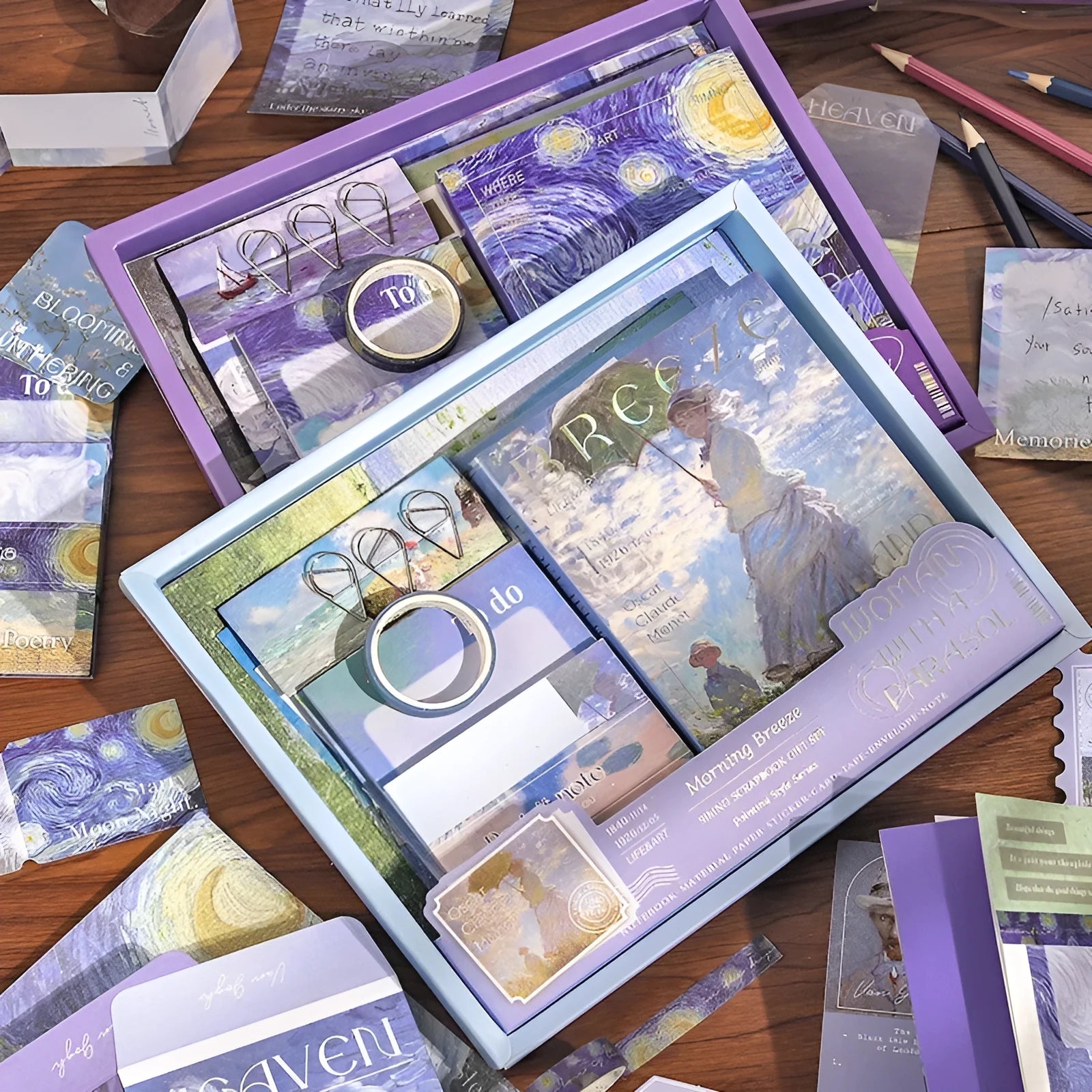A6 creative journal gift box with grid notebook, decorative papers, cards, and retro plaid design