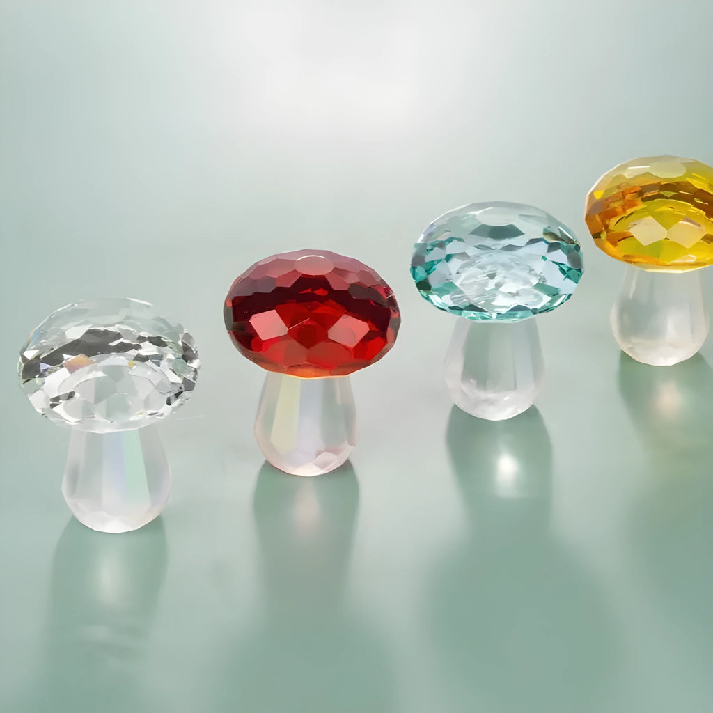 Crystal mushroom decorative ornament in modern minimalist style measuring 40mm by 53mm