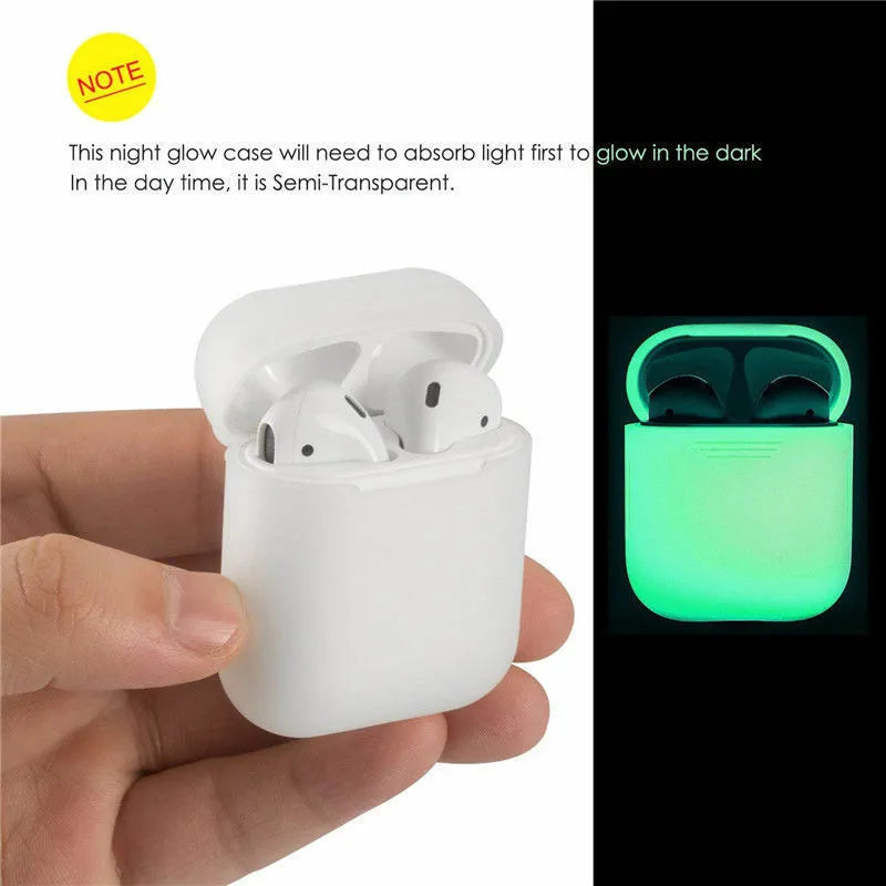 Luminous coloured silicone flip-top protective case for Apple AirPods earphones.