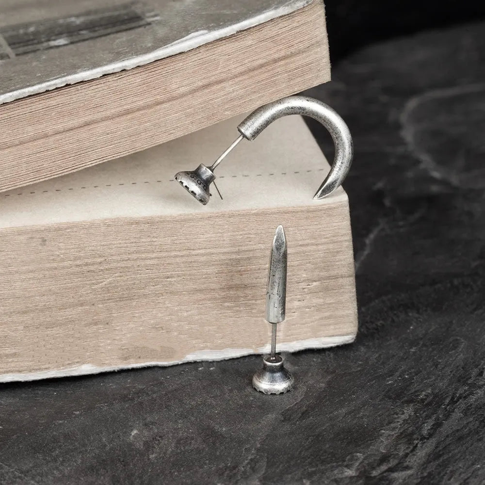 S925 sterling silver nail stud earrings punk style straight and curved nail designs ear hook