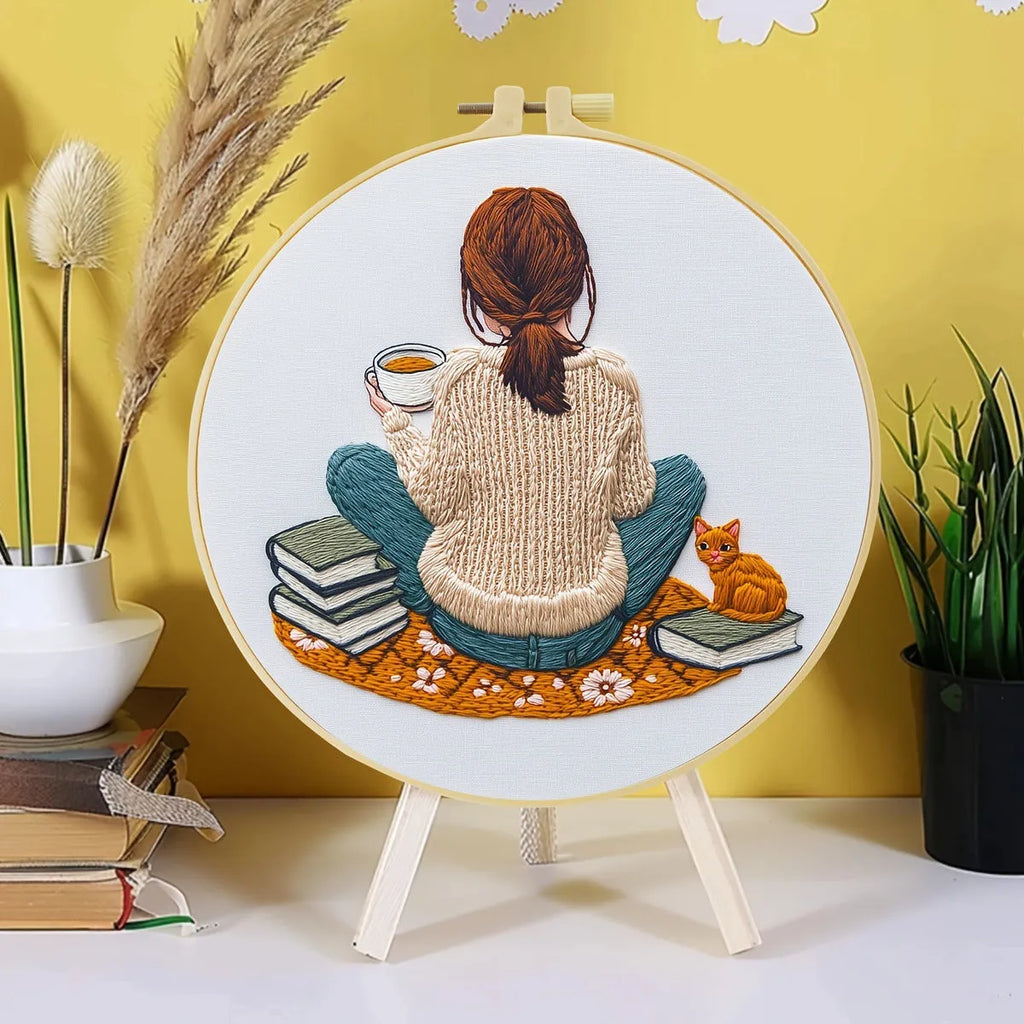 Embroidered sunflower egg flower material package with handmade embroidery kit in cute cartoon style