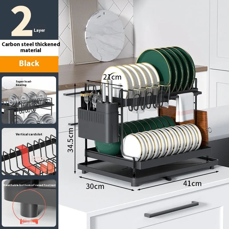 White double-layer kitchen storage rack with removable components for utensil organisation