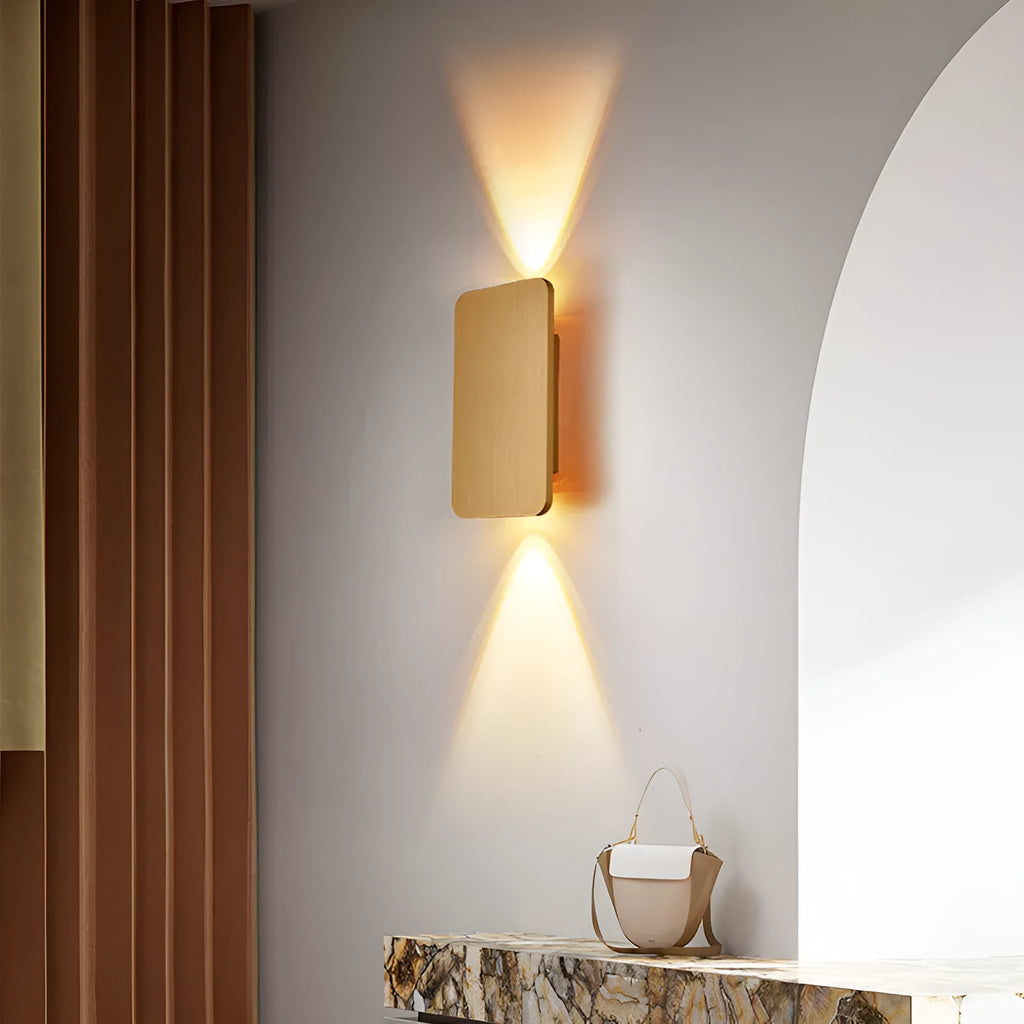 Minimalist Nordic-style LED wall lamp in black finish mounted on wall showing adjustable light settings