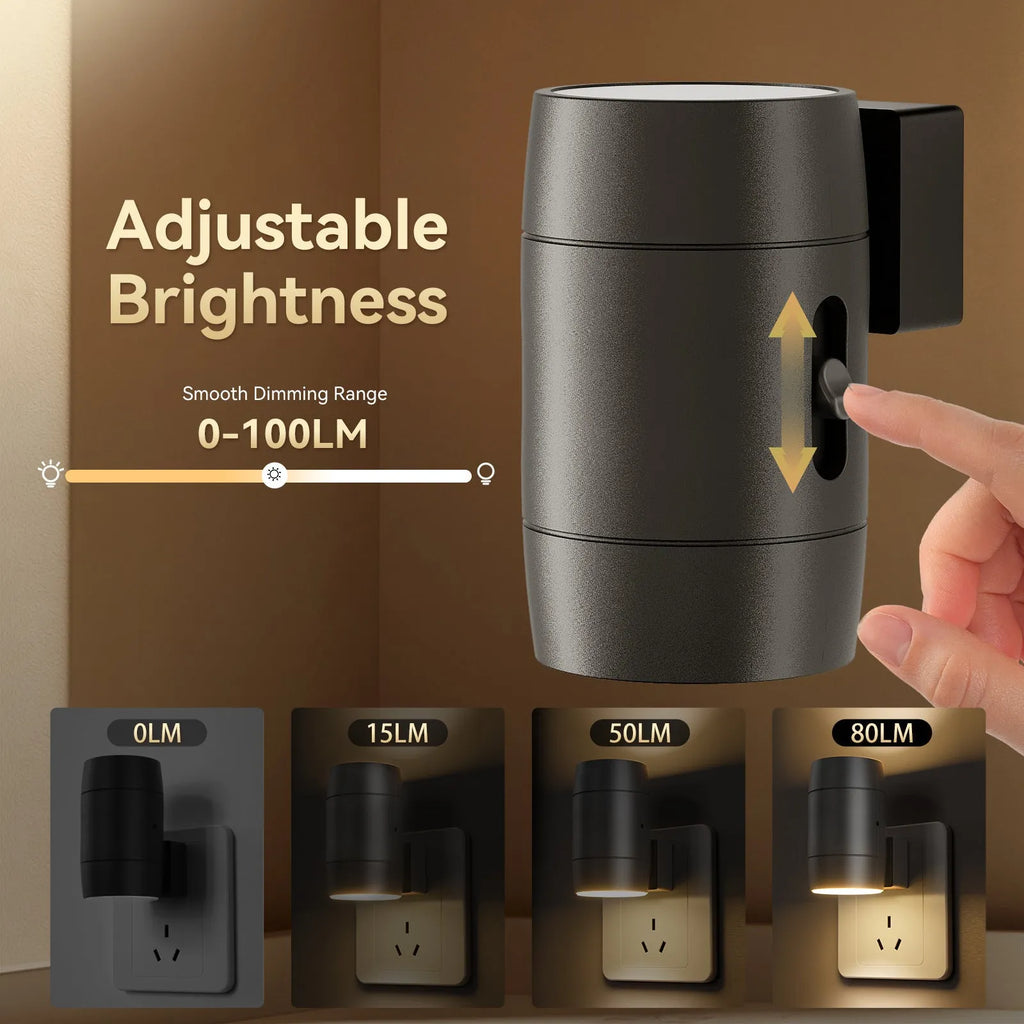 White direct plug night lamp with adjustable brightness and rotatable light head