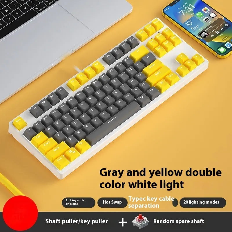 87 key wired mechanical gaming keyboard with two-colour keycaps and metal construction