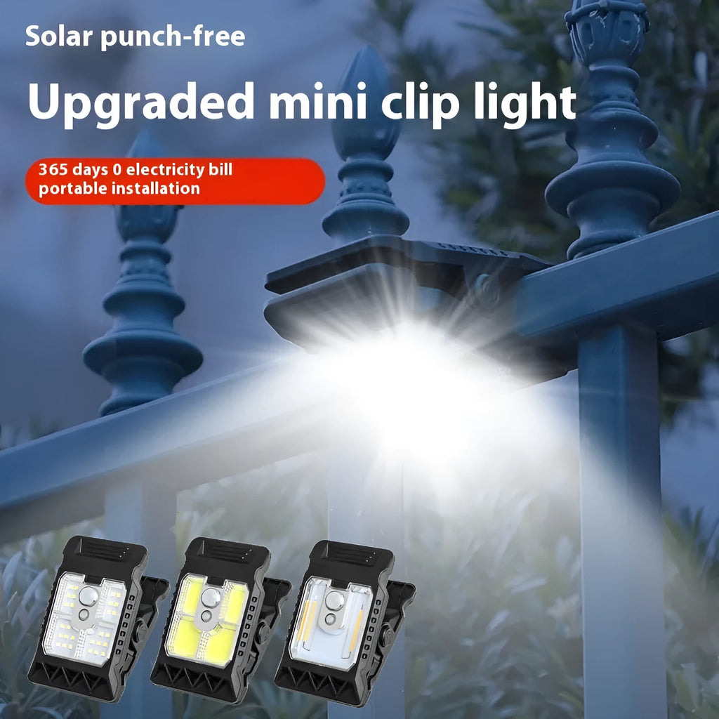 Compact white motion sensor clip lamp with intelligent human body induction.