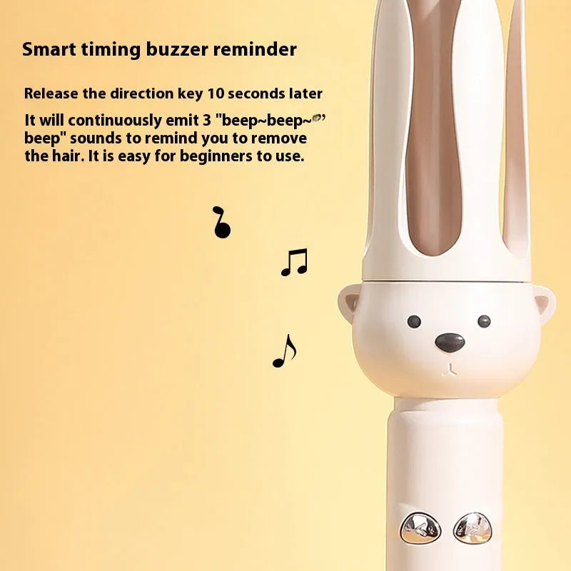 Beige anion automatic hair curler with styling stick on white background