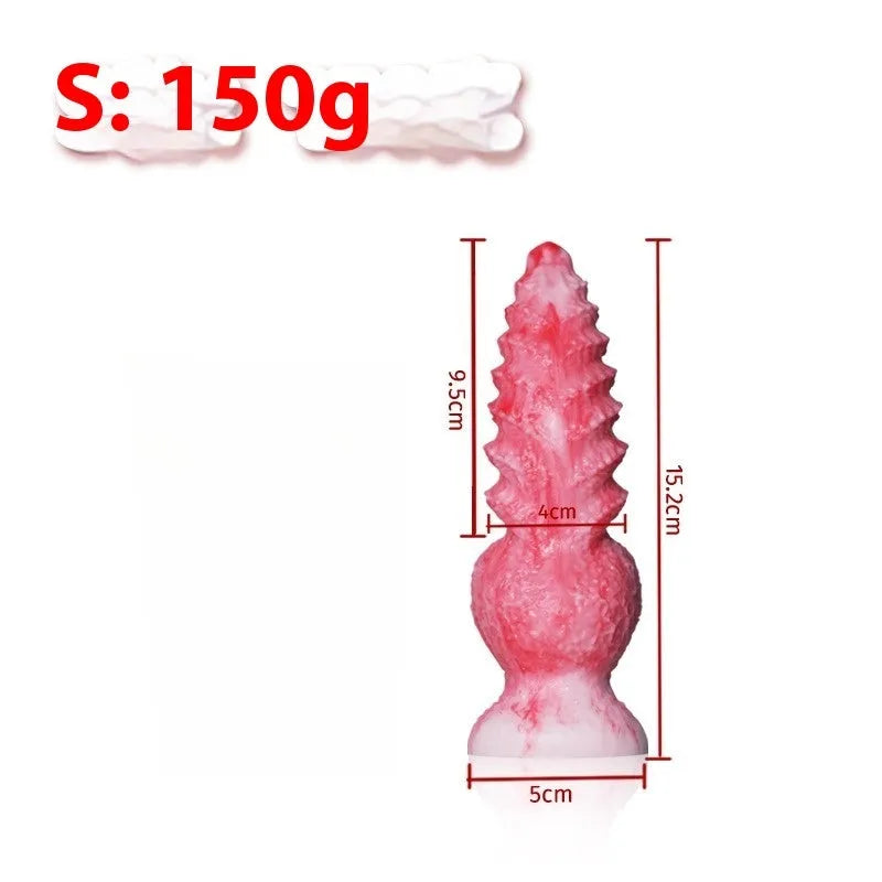 Pink platinum silicone penis-shaped masturbation toy on a neutral background