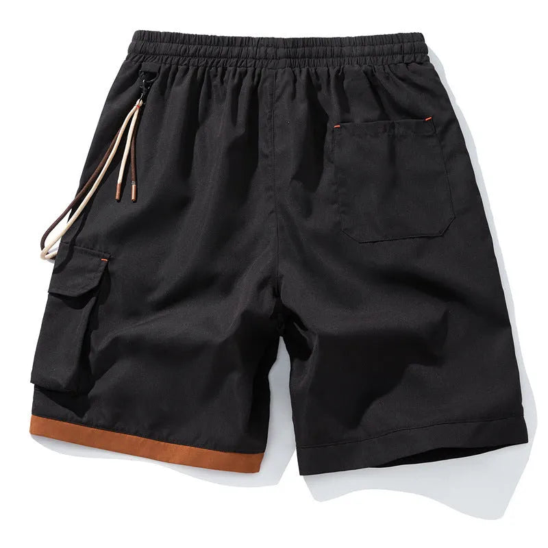 Men's loose-fit bamboo fibre shorts in coffee colour, showing straight-leg cropped design on a hanger.