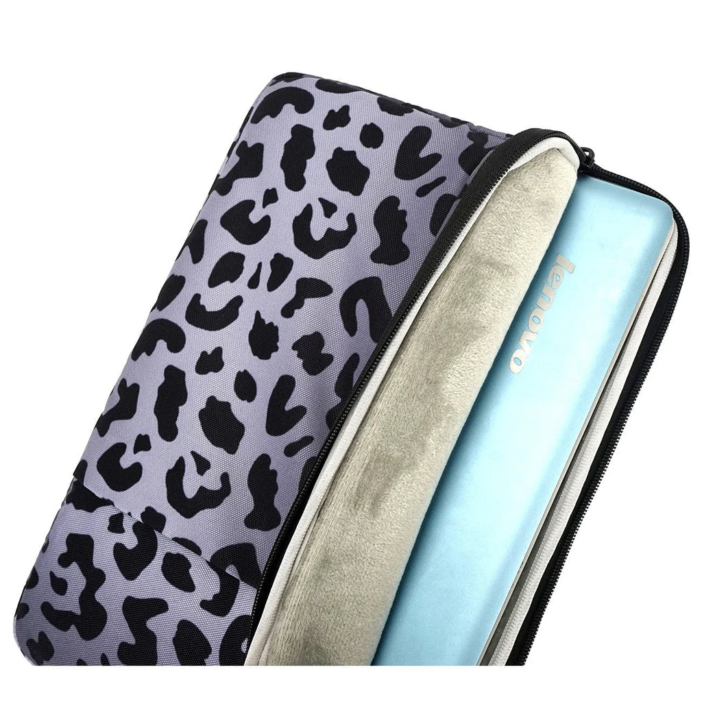 Leopard print laptop sleeve with anti-shock flannel lining for 13-inch to 16-inch laptops
