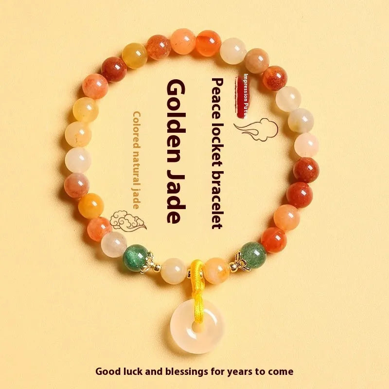 Handmade natural jinsi jade safety buckle bracelet with 6mm beads in Chinese traditional style