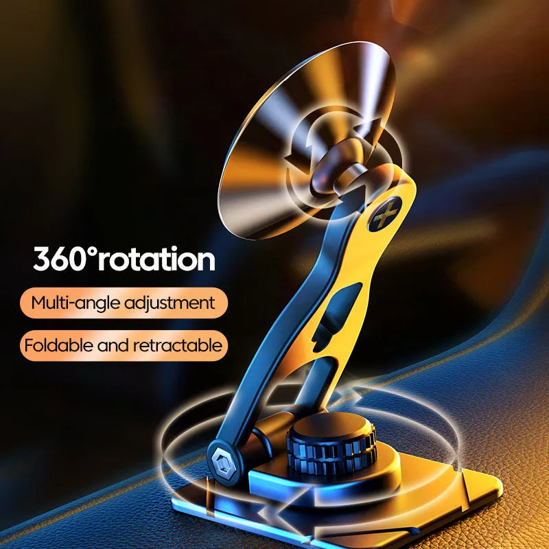 Telescopic folding car phone holder with magnetic suction for dashboard mounting