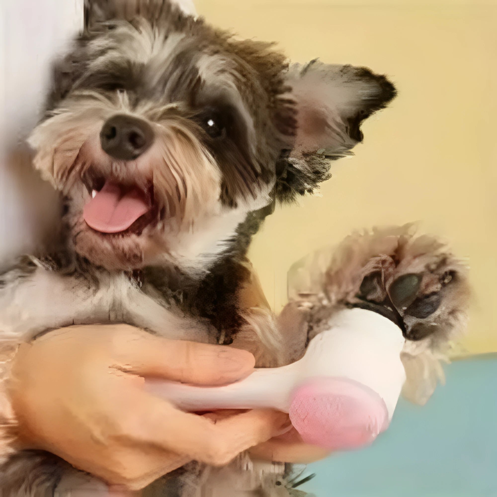 Blue nylon pet paw brush for dog and cat grooming measuring 13.5cm with soft bristles