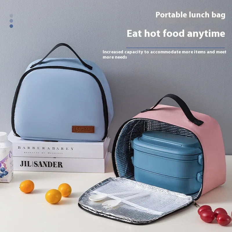 Large insulated lunch box bag in textured cloth with modern simplicity style