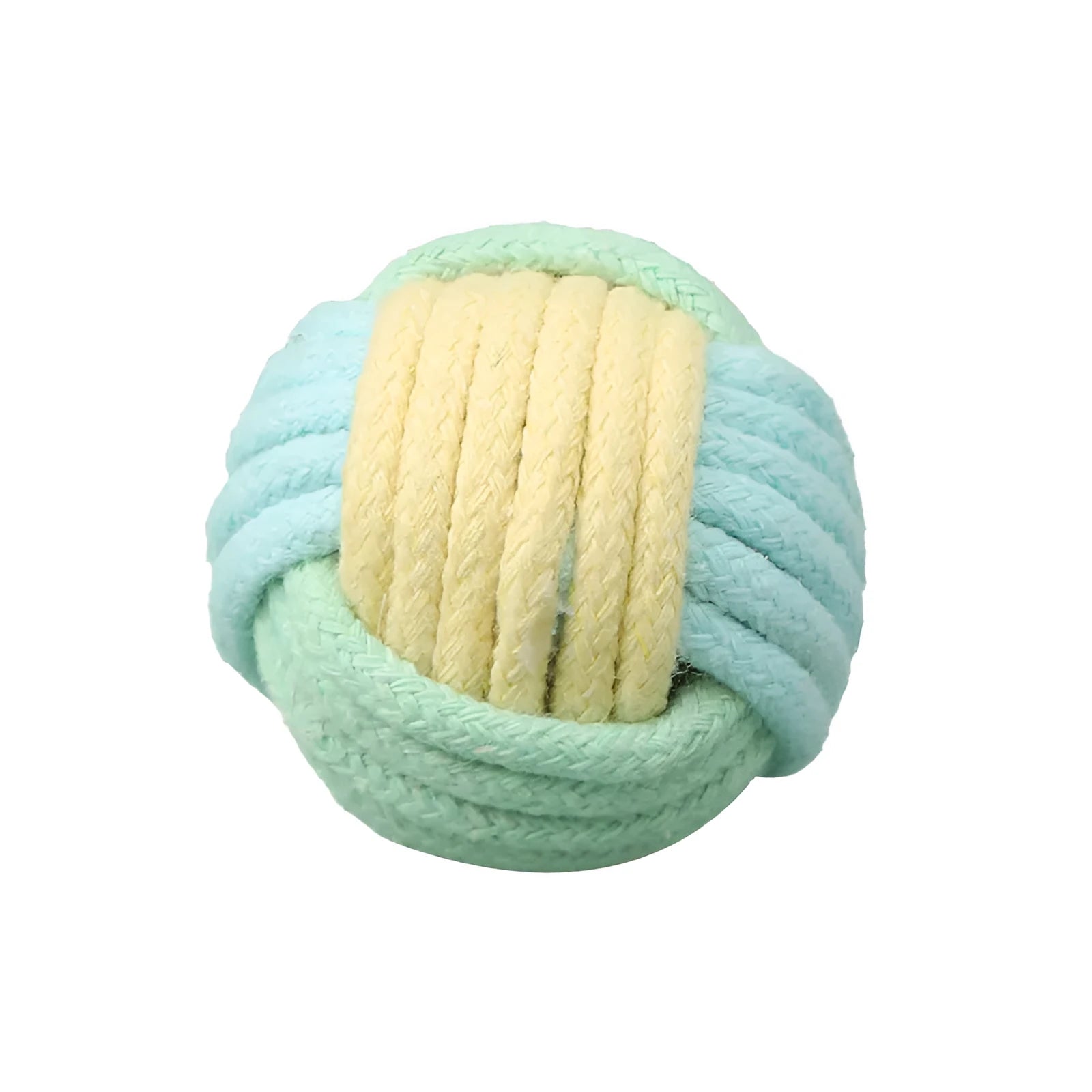 Handmade blue powder and green plush cotton ball cat toy for teeth grinding and play.