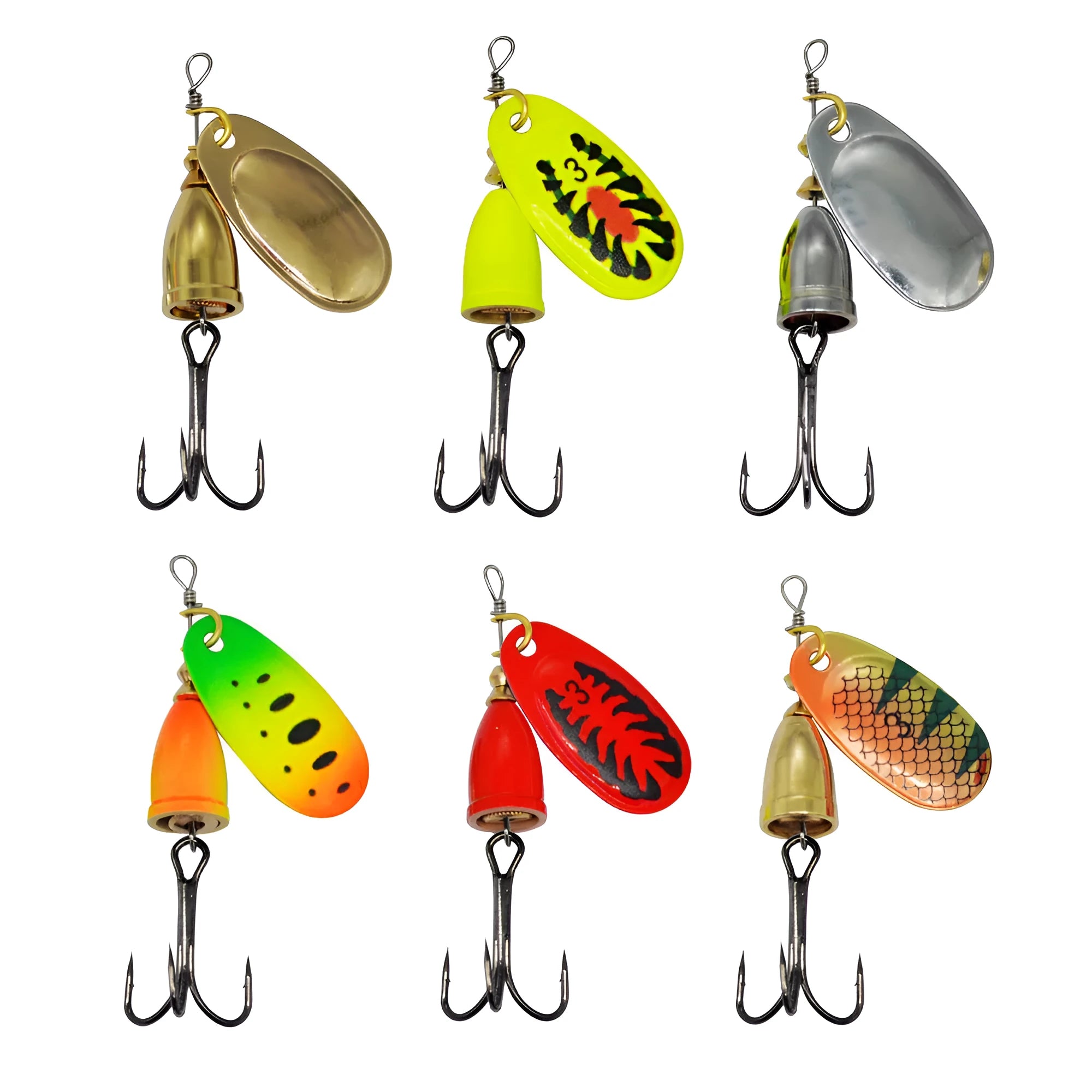 R composite rotating sequins copper bell metal fishing lure in seven colour variants