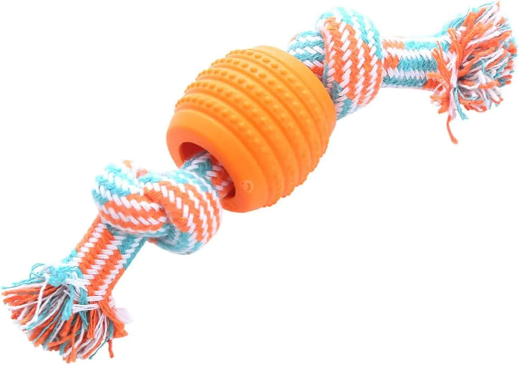 Dog chew toy with rope elements and molar design for teeth cleaning