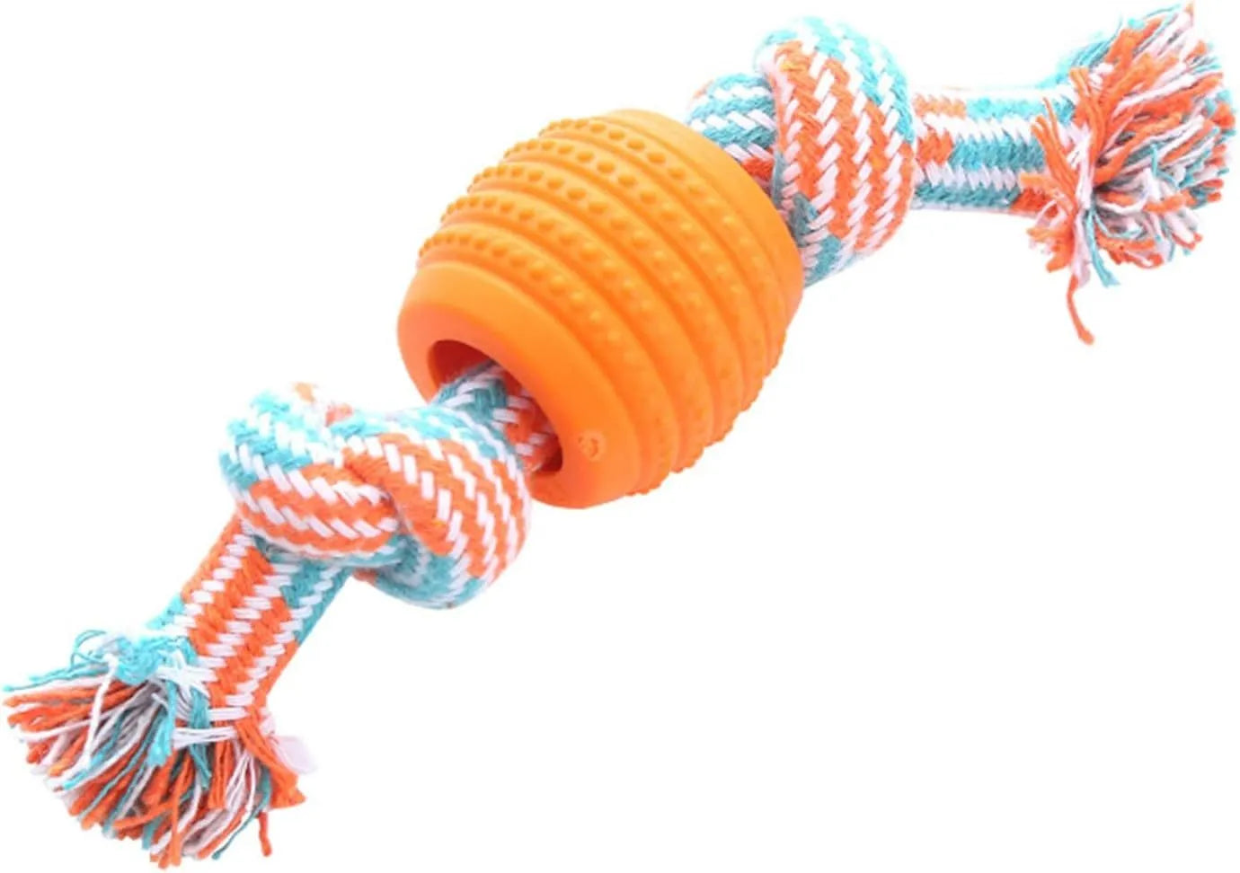 Dog chew toy with rope elements and molar design for teeth cleaning