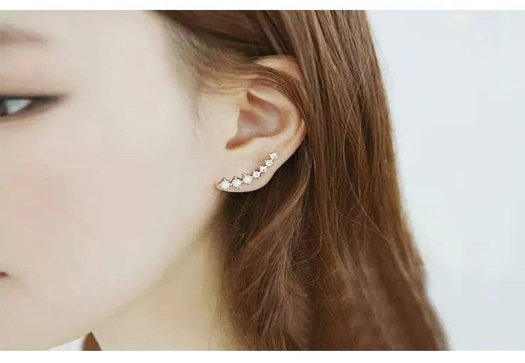 925 sterling silver ear-sticking ear hook studs with crystal inlay geometric shape 2.3cm length women's silver earrings