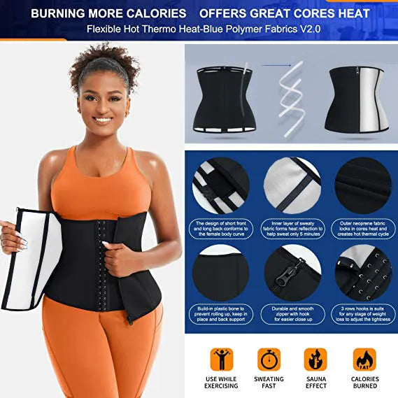 Neoprene abdominal support girdle with adjustable fastening in blue colour, showing waist shaping design