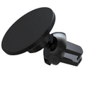 Black aluminium alloy magnetic car phone holder mounted on air vent with smartphone attached