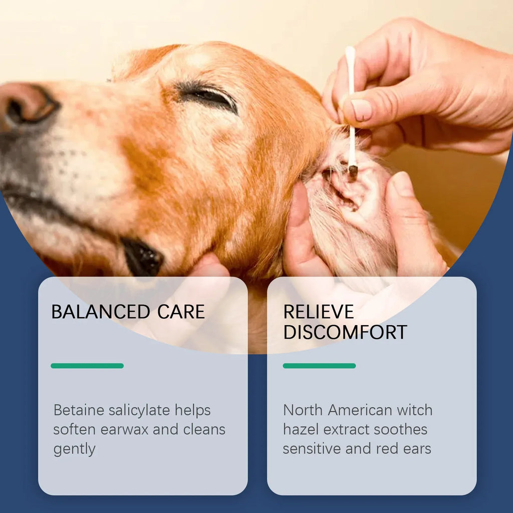 100ml bottle of dog and cat ear cleaner solution for gentle earwax removal